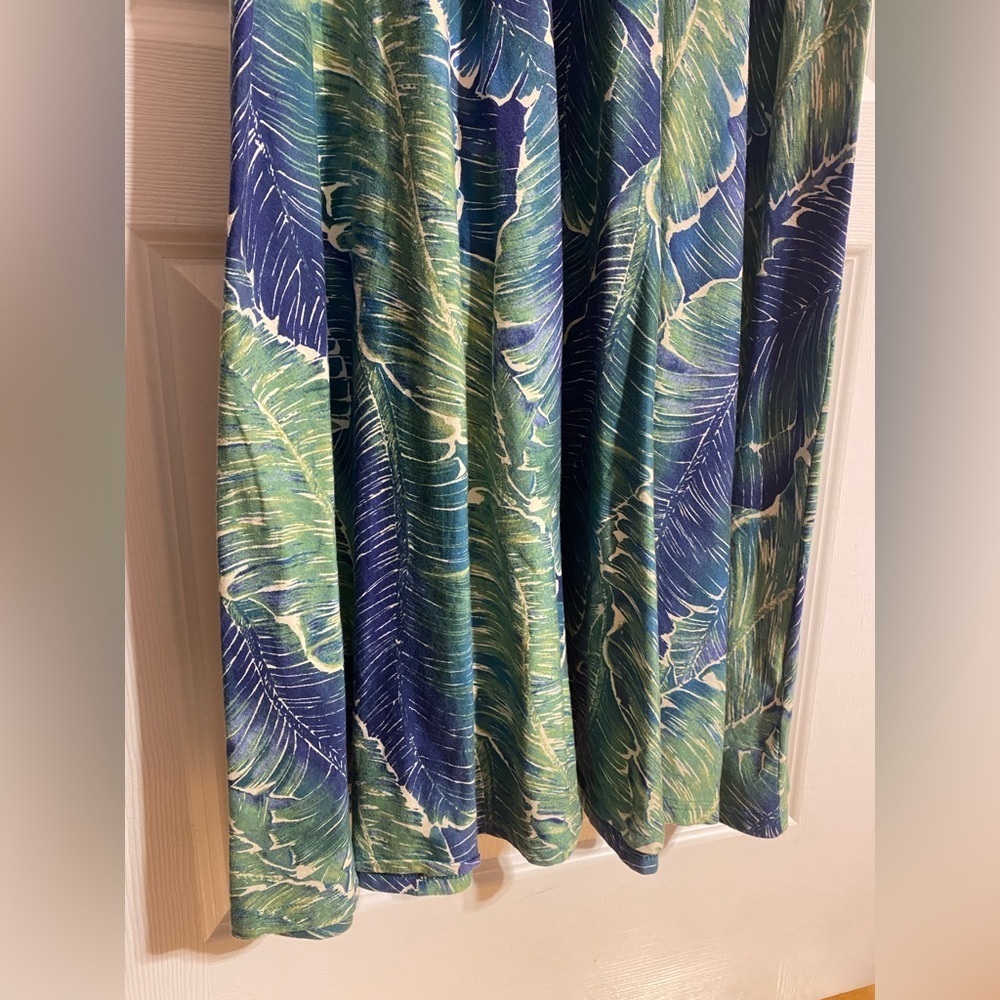 Chaps Leafy Tropical Maxi Short Sleeve Cotton Green & Blue Dress Size Small - Picture 5 of 8